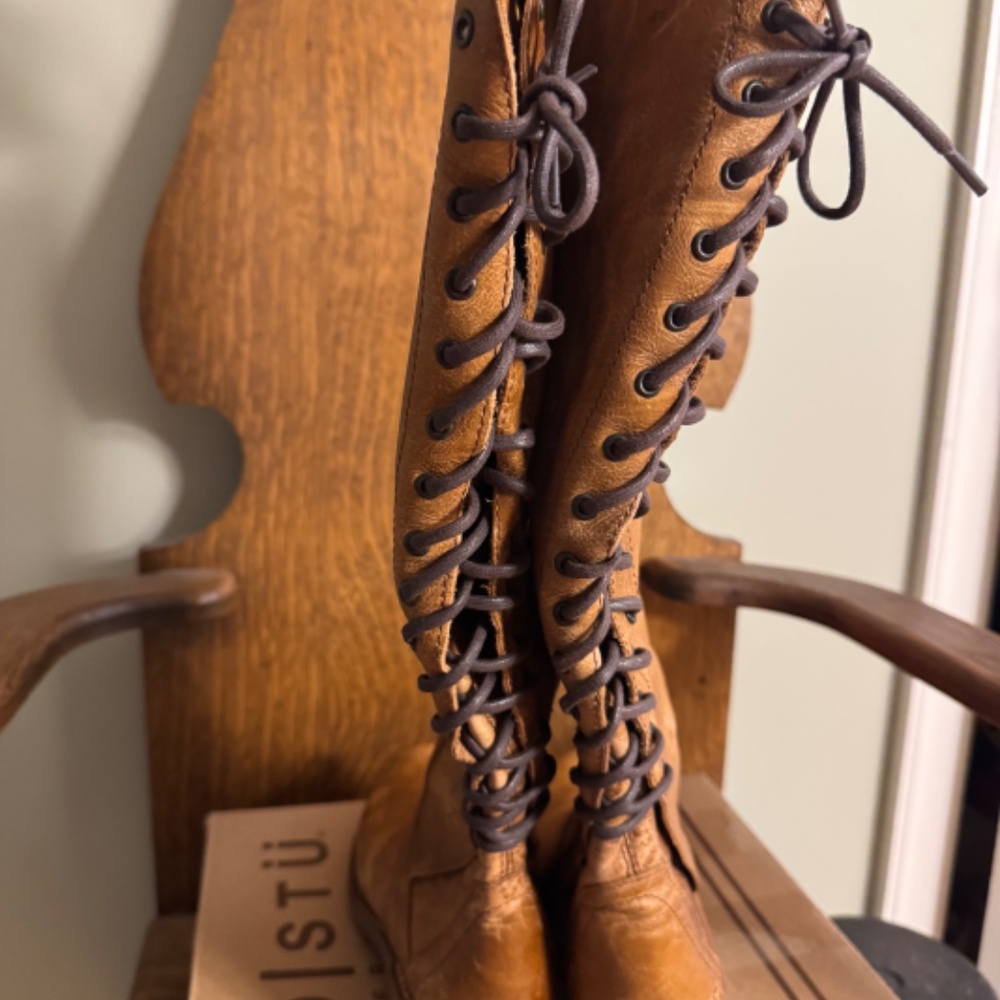 Bed Stu Leather Knee High Lace Up Boots
